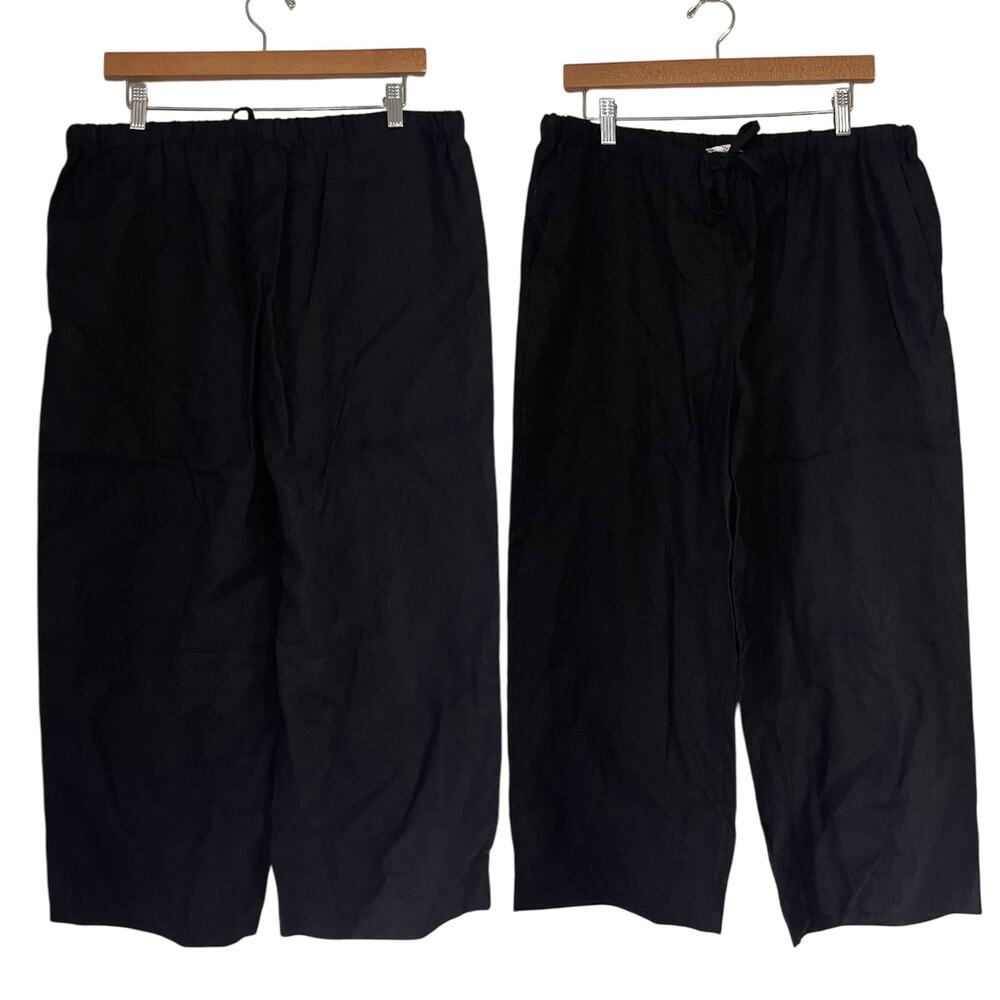 KATE HILL 100% Linen Pull Over Straight Leg Pants in Black Size PL